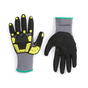 imageAmazon Basics Impact Protection Gloves with Touch Screen Friendly 15G Sandy Nitrile Palm Pack of 120 Pairs Yellow Size XXXSMedium