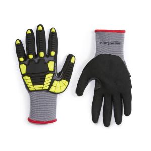 imageAmazon Basics Impact Protection Gloves with Touch Screen Friendly 15G Sandy Nitrile Palm Pack of 120 Pairs Yellow Size XXXSSmall
