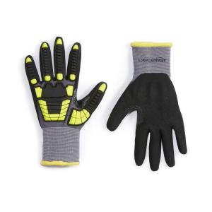imageAmazon Basics Impact Protection Gloves with Touch Screen Friendly 15G Sandy Nitrile Palm Pack of 120 Pairs Yellow Size XXXSXSmall