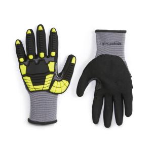 imageAmazon Basics Impact Protection Gloves with Touch Screen Friendly 15G Sandy Nitrile Palm Pack of 120 Pairs Yellow Size XXXSXXLarge