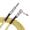 imageAmazon Basics TS 14 Inch Tweed Cloth Jacket RightAngle Instrument Cable for Electric Guitar 10 Foot Yellow ampamp BrownYellow  Brown