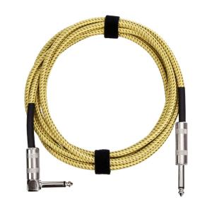 imageAmazon Basics TS 14 Inch Tweed Cloth Jacket RightAngle Instrument Cable for Electric Guitar 10 Foot Yellow ampamp BrownYellow  Brown