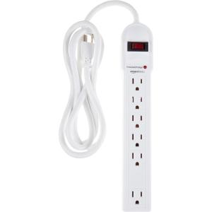 imageAmazon Basics Rectangular 6Outlet Surge Protector Power Strip 6Foot Long Cord 790 Joule  BlackWhite