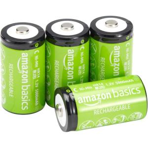 imageAmazon Basics 4Pack Rechargeable C Cell NiMH Batteries 5000 mAh Recharge up to 1000x Times PreChargedC Cell HR14