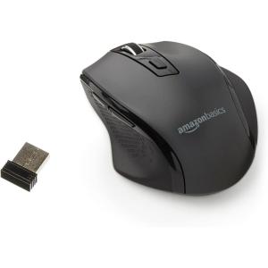 imageAmazon Basics Computer Mouse Wireless Ergonomic 24 GHz Optical DPI Adjustable Compatible With PC Mac Laptop BlackBlack