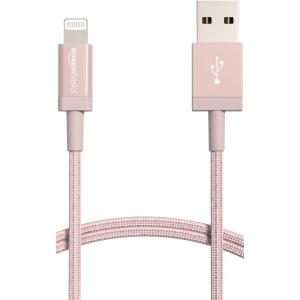 imageAmazon Basics Fast Charging USBA to Lightning Nylon Braided Charger Cable MFi Certified for Apple iPhone and iPad Durable 3 Foot Dark GrayRose Gold