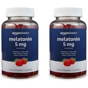 imageAmazon Basics Melatonin 5mg 120 Gummies 2 per Serving Strawberry Previously Solimo120 Count Pack of 2