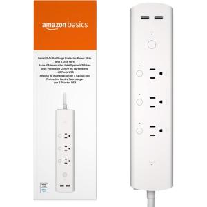 imageAmazon Basics Rectangle Smart Plug Power Strip with 6 Individually Controlled Outlets and 3 USB Ports 2 USBA and 1 USBC Works with Alexa Only 24 GHz WiFi No Hub Required White3 Individually Controlled Outlets and 2 USB Ports