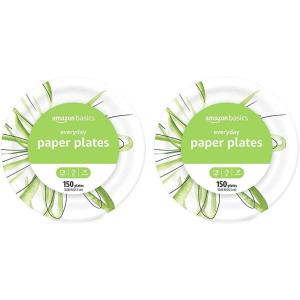 imageAmazon Basics Everyday Paper Plates 10 Inch Disposable 150 Count150 Count Pack of 2