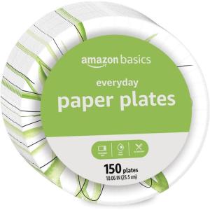 imageAmazon Basics Everyday Paper Plates 10 Inch Disposable 150 Count150 Count Pack of 4