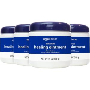 imageAmazon Basics Healing Ointment ampamp Skin Protectant for Dry ampamp Cracked Skin and Chapped Lips Fragrance Free 14 Oz Pack of 114 Ounce Pack of 4