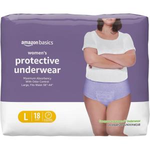 imageAmazon Basics Incontinence Underwear for Women Protective Disposable Postpartum Maximum Absorbency Large Lavender 54 Count 3 Packs of 18Large