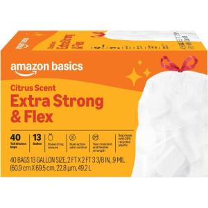 image:imageAmazon Basics Extra Strong amp Flex Tall Kitchen Drawstring Trash Bags Tropical Island Scent 13 Gallon 40 CountCitrus