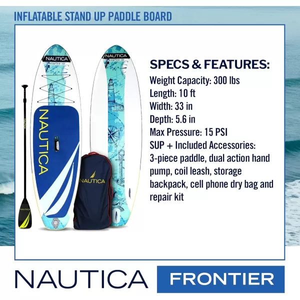 Inflatable Paddle Board Nautica Frontier 10  Portable Paddle Board Package with Inflatable SUP Board Paddle Hand Pump Ankle Leash Dry Pouch Repair Kit and Storage Backpack