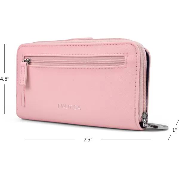 Nautica Be Shore Womens Wallet RFID Blocking Zip Around ClutchAloha Pink