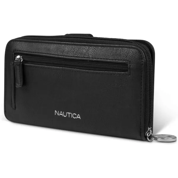 Nautica Be Shore Womens Wallet RFID Blocking Zip Around ClutchBlack 1