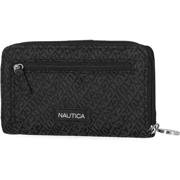 Nautica Be Shore Womens Wallet RFID Blocking Zip Around ClutchBlack Jacquard