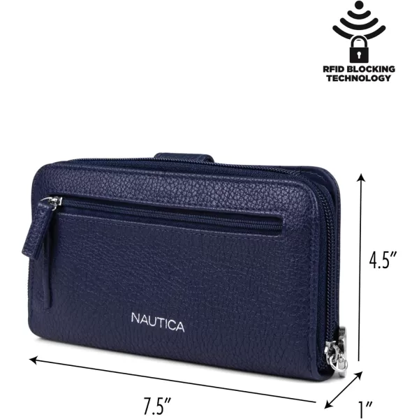 Nautica Be Shore Womens Wallet RFID Blocking Zip Around ClutchIndigo