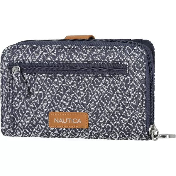 Nautica Be Shore Womens Wallet RFID Blocking Zip Around ClutchIndigo Jacquard