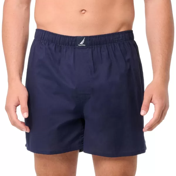 Nautica Mens Cotton Woven 3 Pack BoxerPeacoatHoundstoothscuba BlueAnchor Print