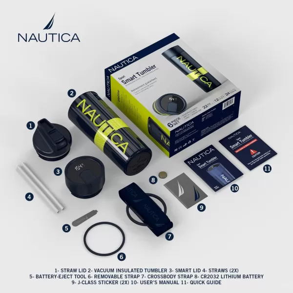 Nautica Smart Coffee Tumbler Smart Water Bottle Stainless Steel Vacuum Insulated Water Bottle with Straw Lid LED Display Bottle Keeps Hot or Cold Sports Edition NAVY ORANGE 22 OZNAVY LIME