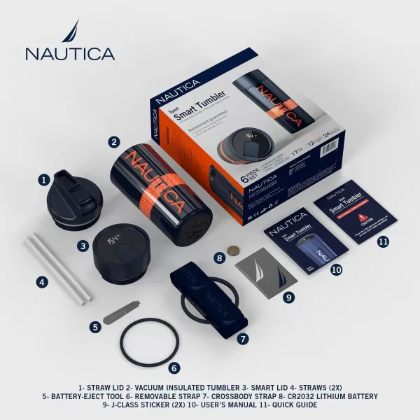 Nautica Smart Coffee Tumbler Smart Water Bottle Stainless Steel Vacuum Insulated Water Bottle with Straw Lid LED Display Bottle Keeps Hot or Cold Sports Edition NAVY ORANGE 22 OZNAVY ORANGE