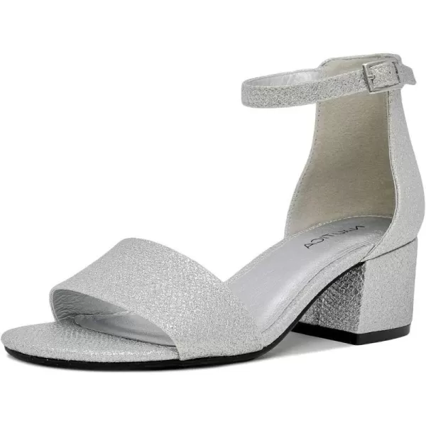 NAUTICA Womens Ankle Strap LowChunk Pump Sandal Elegant LowBlock Heel Dress Shoe for Stylish ComfortYonaSilver Glitter