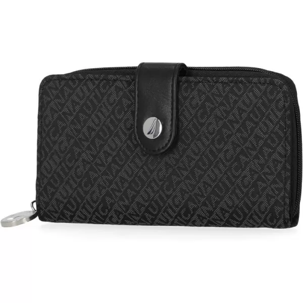 Nautica Be Shore Womens Wallet RFID Blocking Zip Around ClutchBlack Jacquard