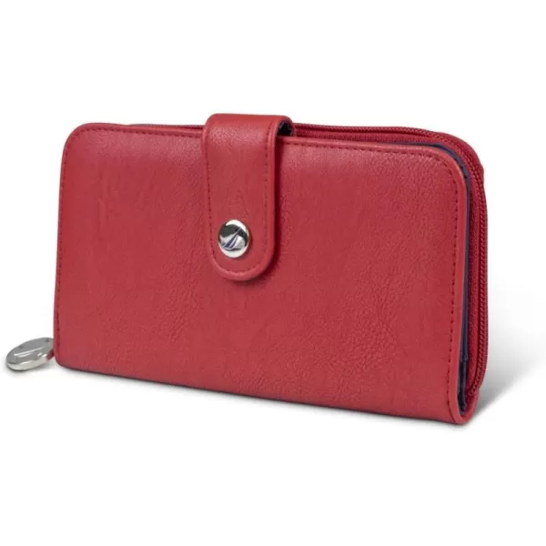 Nautica Be Shore Womens Wallet RFID Blocking Zip Around ClutchFuego Red