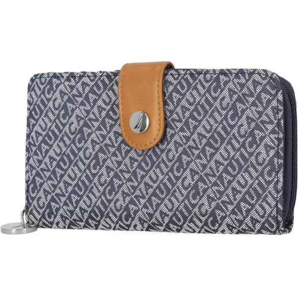 Nautica Be Shore Womens Wallet RFID Blocking Zip Around ClutchIndigo Jacquard