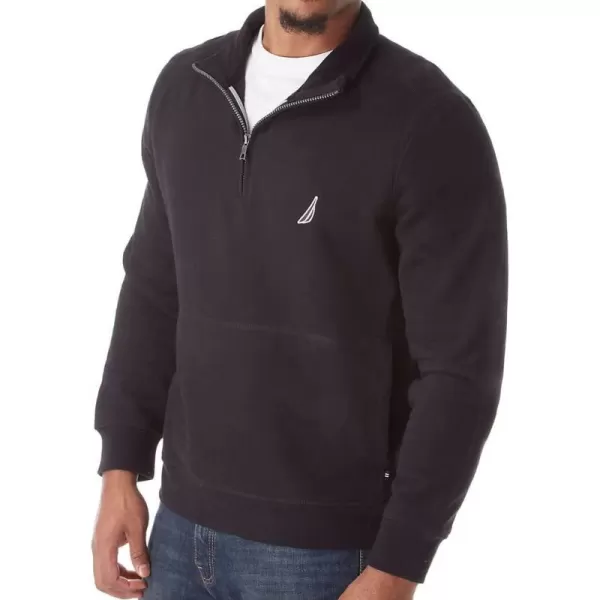 Nautica Mens Big and Tall Basic Long Sleeve 14 Zip Fleece SweatshirtTrue Black