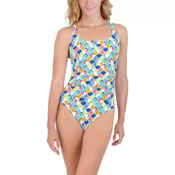 Nautica Womens Standard One Piece Swimsuit Crossback Tummy Control Quick Dry Removable Cup Adjustable Strap Bathing SuitRainbow Multi