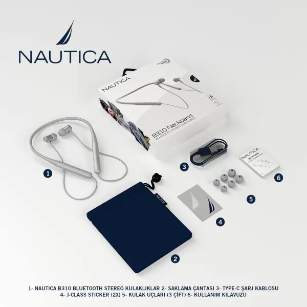 Nautica B310 Sport Wireless Bluetooth Earphones with TypeC Charging Cable Neckband Earphones Magnetic Earbuds Bluetooth v50 Earphones High Volume Levels Flexibility Portable Sweat Proof GrayGRAY