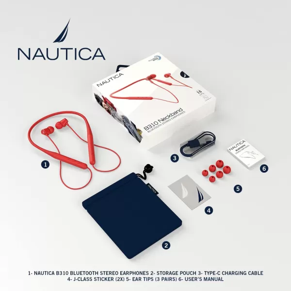 Nautica B310 Sport Wireless Bluetooth Earphones with TypeC Charging Cable Neckband Earphones Magnetic Earbuds Bluetooth v50 Earphones High Volume Levels Flexibility Portable Sweat Proof GrayRED