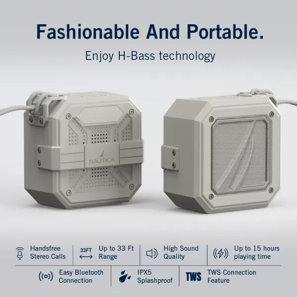 Nautica Bluetooth Portable Speaker Waterproof Wireless Speaker Outdoor Speaker Bluetooth Patio Speakers Loud Sound Clear Audio USB Drive 15Hour Playtime Off WhiteICE BlueOFF WHITEOFF WHITE