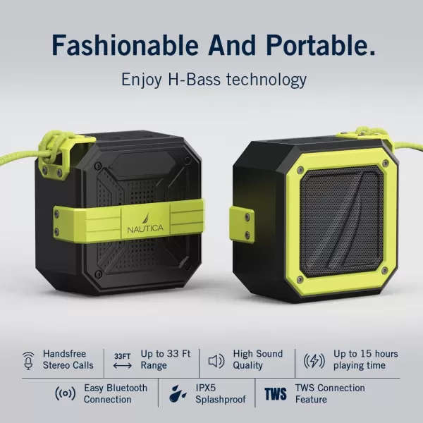 Nautica Bluetooth Portable Speaker Waterproof Wireless Speaker Outdoor Speaker Bluetooth Patio Speakers Loud Sound Clear Audio USB Drive 15Hour Playtime Off WhiteICE BlueBLACKGREEN