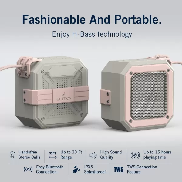 Nautica Bluetooth Portable Speaker Waterproof Wireless Speaker Outdoor Speaker Bluetooth Patio Speakers Loud Sound Clear Audio USB Drive 15Hour Playtime Off WhiteICE BlueOFF WHITEPINK