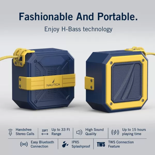 Nautica Bluetooth Portable Speaker Waterproof Wireless Speaker Outdoor Speaker Bluetooth Patio Speakers Loud Sound Clear Audio USB Drive 15Hour Playtime Off WhiteICE BlueNAVYYELLOW