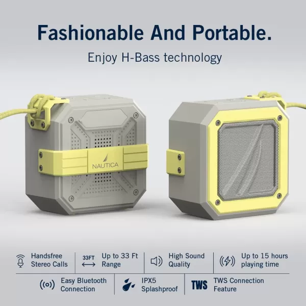 Nautica Bluetooth Portable Speaker Waterproof Wireless Speaker Outdoor Speaker Bluetooth Patio Speakers Loud Sound Clear Audio USB Drive 15Hour Playtime Off WhiteICE BlueOFF WHITEYELLOW