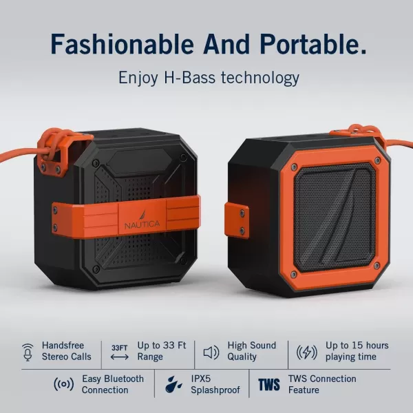 Nautica Bluetooth Portable Speaker Waterproof Wireless Speaker Outdoor Speaker Bluetooth Patio Speakers Loud Sound Clear Audio USB Drive 15Hour Playtime Off WhiteICE BlueBLACKORANGE