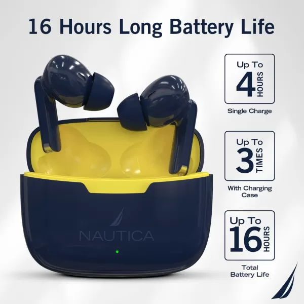 Nautica T200 True Wireless Stereo Earbuds Bluetooth v51 TWS inEar Earphones with Builtin Mic Wireless Bluetooth Earbuds with Charging Case Intelligent Touch control Ergonomic design  SweatProofNAVYYELLOW