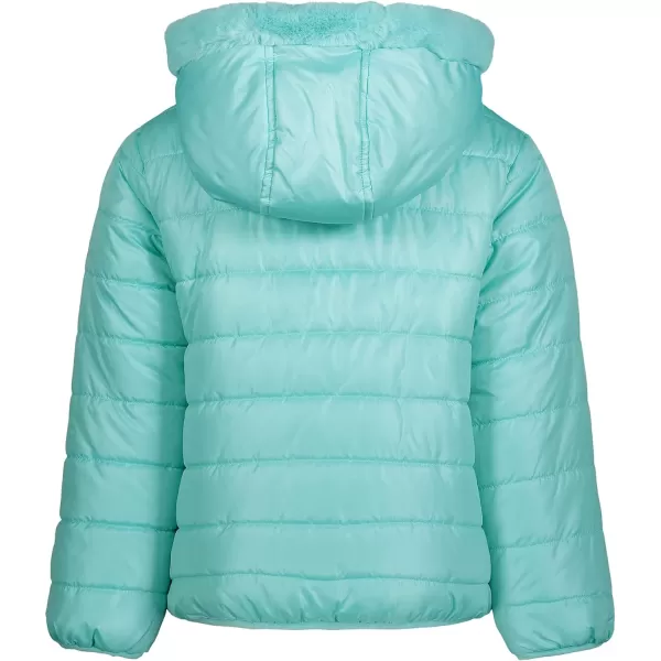 Nautica girls Heavyweight Hooded Winter Puffer Coat With Full Length ZipperAquaReversible