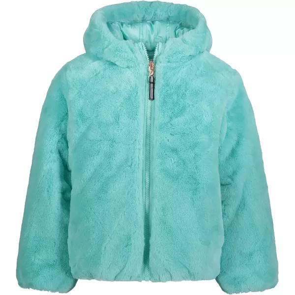 Nautica girls Heavyweight Hooded Winter Puffer Coat With Full Length ZipperAquaReversible