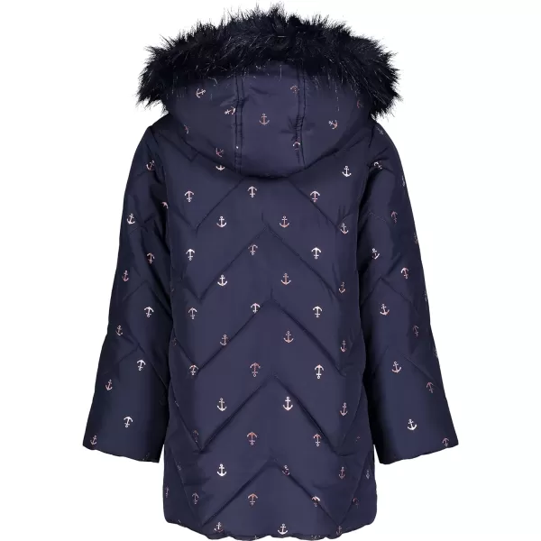 Nautica girls Heavyweight Hooded Winter Puffer Coat With Full Length ZipperPeacoat Chevron