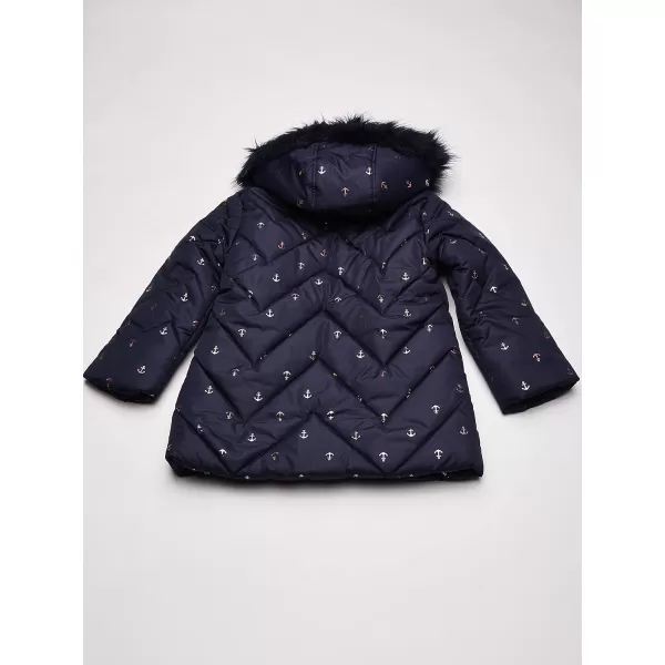 Nautica girls Heavyweight Hooded Winter Puffer Coat With Full Length ZipperPeacoat Chevron