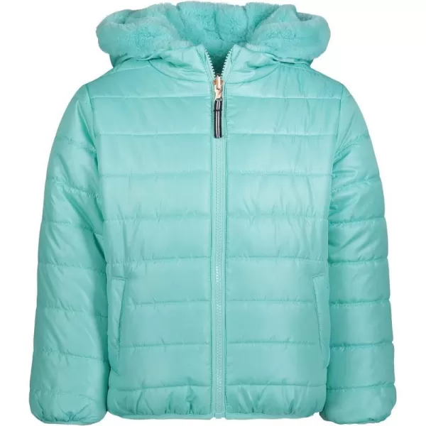 Nautica girls Heavyweight Hooded Winter Puffer Coat With Full Length ZipperAquaReversible