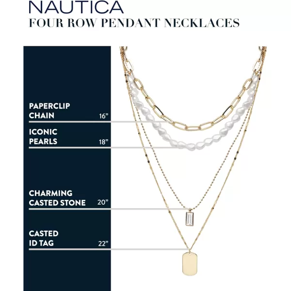 Nautica 14K Gold Plated Brass Necklace  Four Row Layered Pendant Chain Necklace for WomenHoney