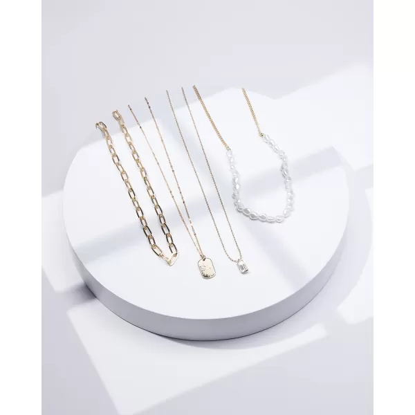 Nautica 14K Gold Plated Brass Necklace  Four Row Layered Pendant Chain Necklace for WomenHoney