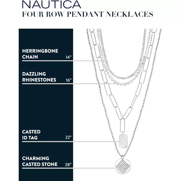 Nautica 14K Gold Plated Brass Necklace  Four Row Layered Pendant Chain Necklace for WomenWhite ID