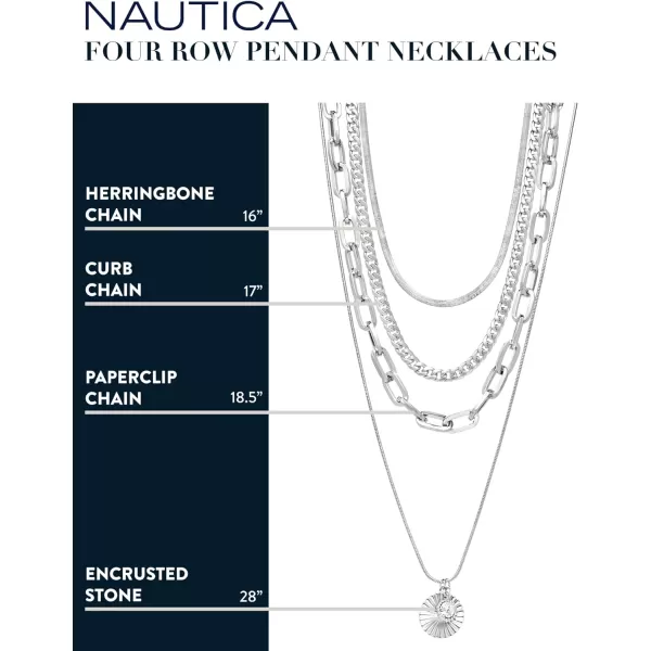 Nautica 14K Gold Plated Brass Necklace  Four Row Layered Pendant Chain Necklace for WomenWhite With Stone